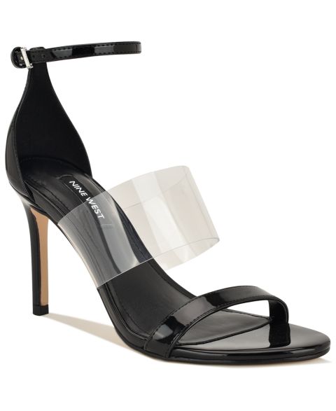 Женские сандалии Nine West Vallie Strappy Vinyl Stiletto, цвет: Прозрачный / Чёрный лаковый