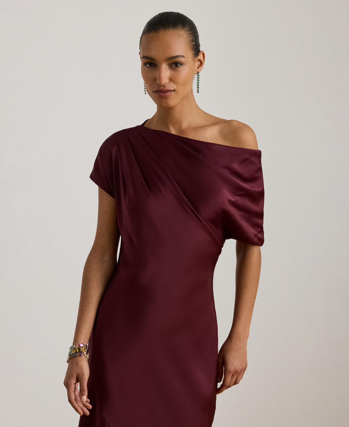 Lauren Ralph Women's Satin Charmeuse Off-the-Shoulder Gown