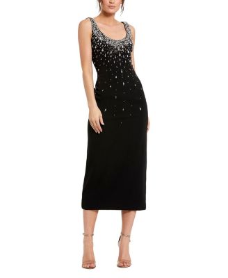 Women's Beaded Crepe Scoop Neck Sleeveless Midi Dress