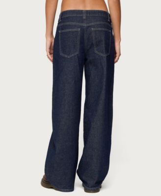 Women's Polley Button Up Low Rise Baggy Jeans