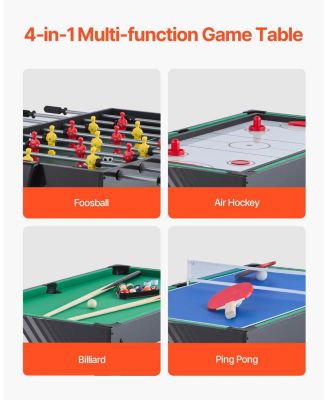 4-in-1 Combo Game Table, 48" Air Hockey, Pool, Foosball and Ping Pong Multi-Game Table for Family Game Rooms
