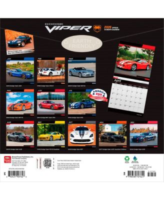 Dodge Viper OFFICIAL | 2026 12 x 24 Inch (Hanging) Monthly Square Wall Calendar | Plastic-Free