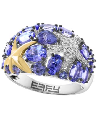Tanzanite (3-3/8 ct. t.w.) & Diamond (1/5 ct. t.w.) Ring in Sterling Silver with Gold Plating