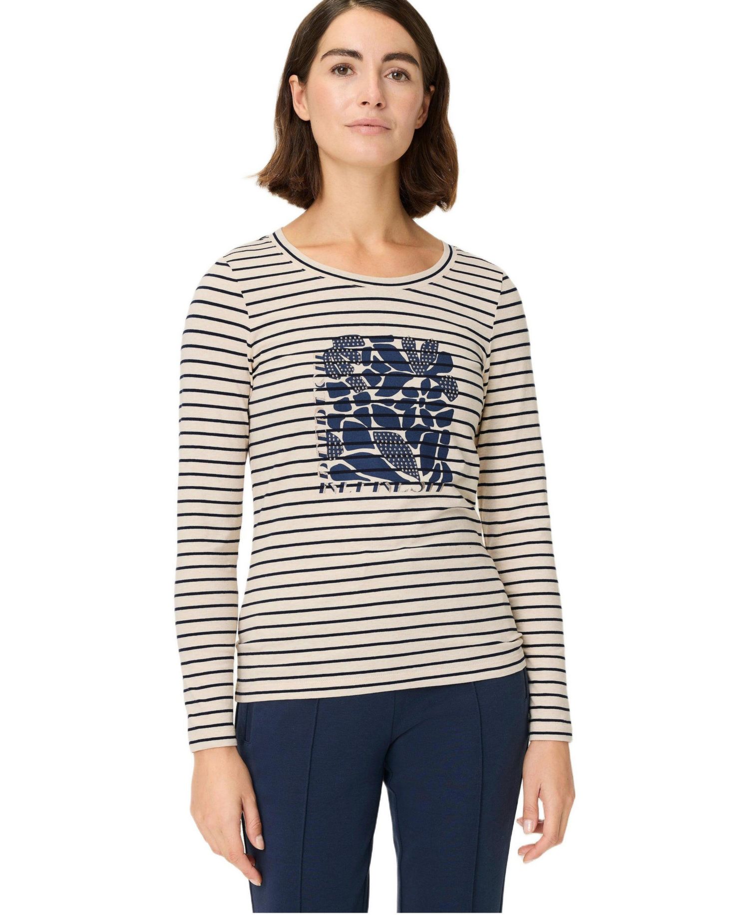 Women's Stripe & Placement Print T-Shirt