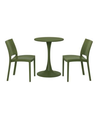 3-Piece Outdoor Round Metal Patio Dining Table Set With Stackable Patio Dining Side Chairs