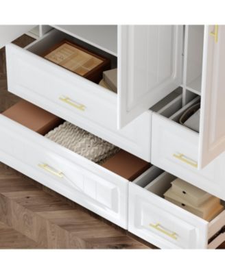 3-Door Big Wardrobe Armoires with Hanging Rod, 4-Drawers, Storage Shelves