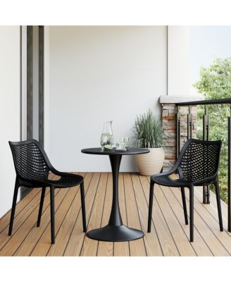 3-Piece Outdoor Round Metal Dining Table Set And Stackable Resin Patio Dining Side Chairs