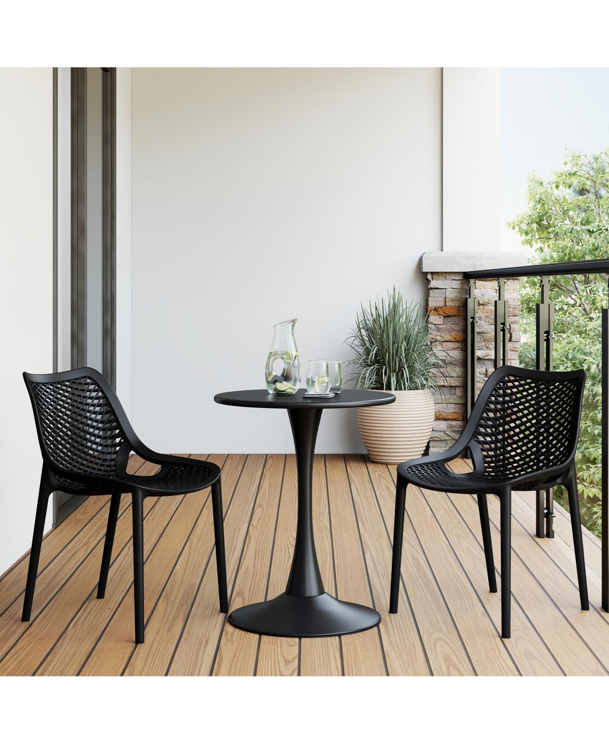 WestinTrends 3-Piece Outdoor Round Metal Dining Table Set And Stackable Resin Patio Side Chairs