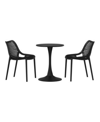 3-Piece Outdoor Round Metal Dining Table Set And Stackable Resin Patio Dining Side Chairs