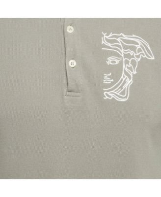 Men's Collection Grey Medusa Embroidered Cotton Polo T-Shirt