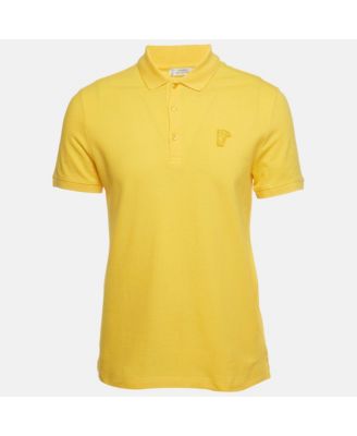 Men's Collection Yellow Medusa Applique Detail Cotton Polo T-Shirt