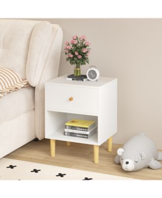 Wooden Nightstand with One Drawer One Shelf in White