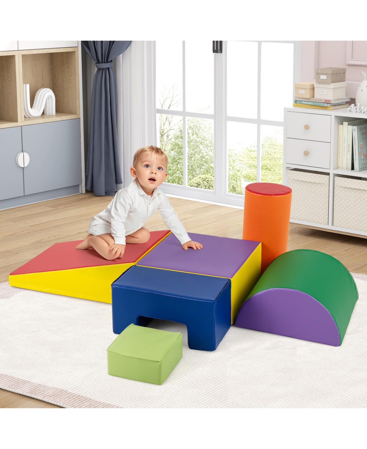 Hongge 6 Piece Kids Foam Climbing and Crawling Playset with Stackable Soft Blocks for Toddlers