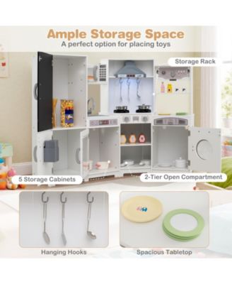 Wooden Corner Play Kitchen Set With Lights Sounds Ice Maker And Accessories