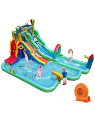 Inflatable Water Slide Park With Dual Slides Climbing Wall And Basketball Hoop
