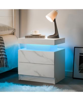 Modern LED Nightstand with 2 Drawers Bedside Table