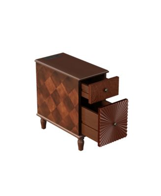 Modern Slim Side Table with 2 Drawers Narrow Nightstand