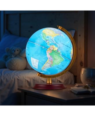 8 Inch LED Illuminated World Globe With Wooden Base And USB Power Cord