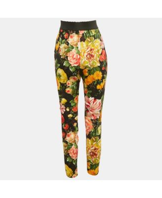 Women's Black Floral Crepe Trousers