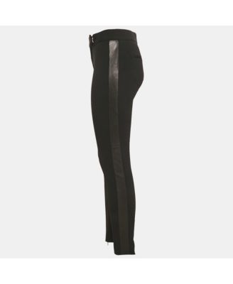 Women's Black Crepe Leather Trim Trousers