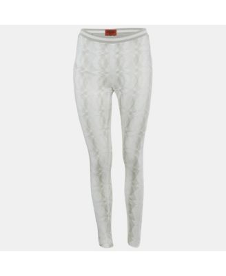 Women's White Patterned Rib Knit Band Leggings