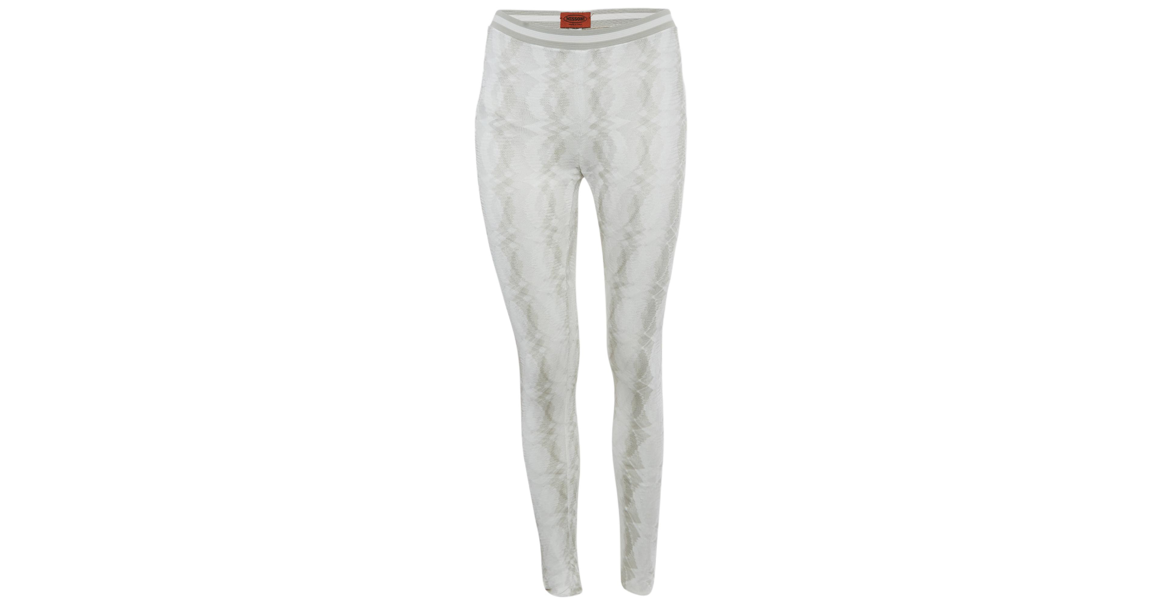 Pre-Owned Missoni Women's White Patterned Rib Knit Band Leggings