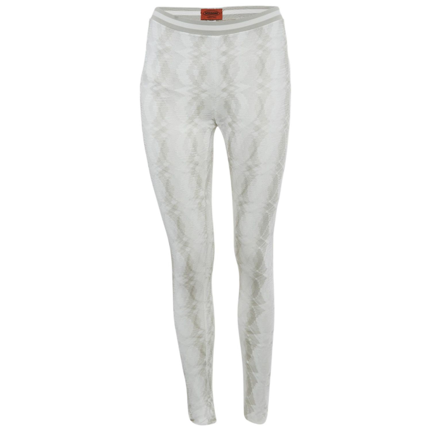 Women's White Patterned Rib Knit Band Leggings