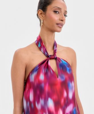 Women's Printed Satin Knotted Halter Top, Macy's Exclusive