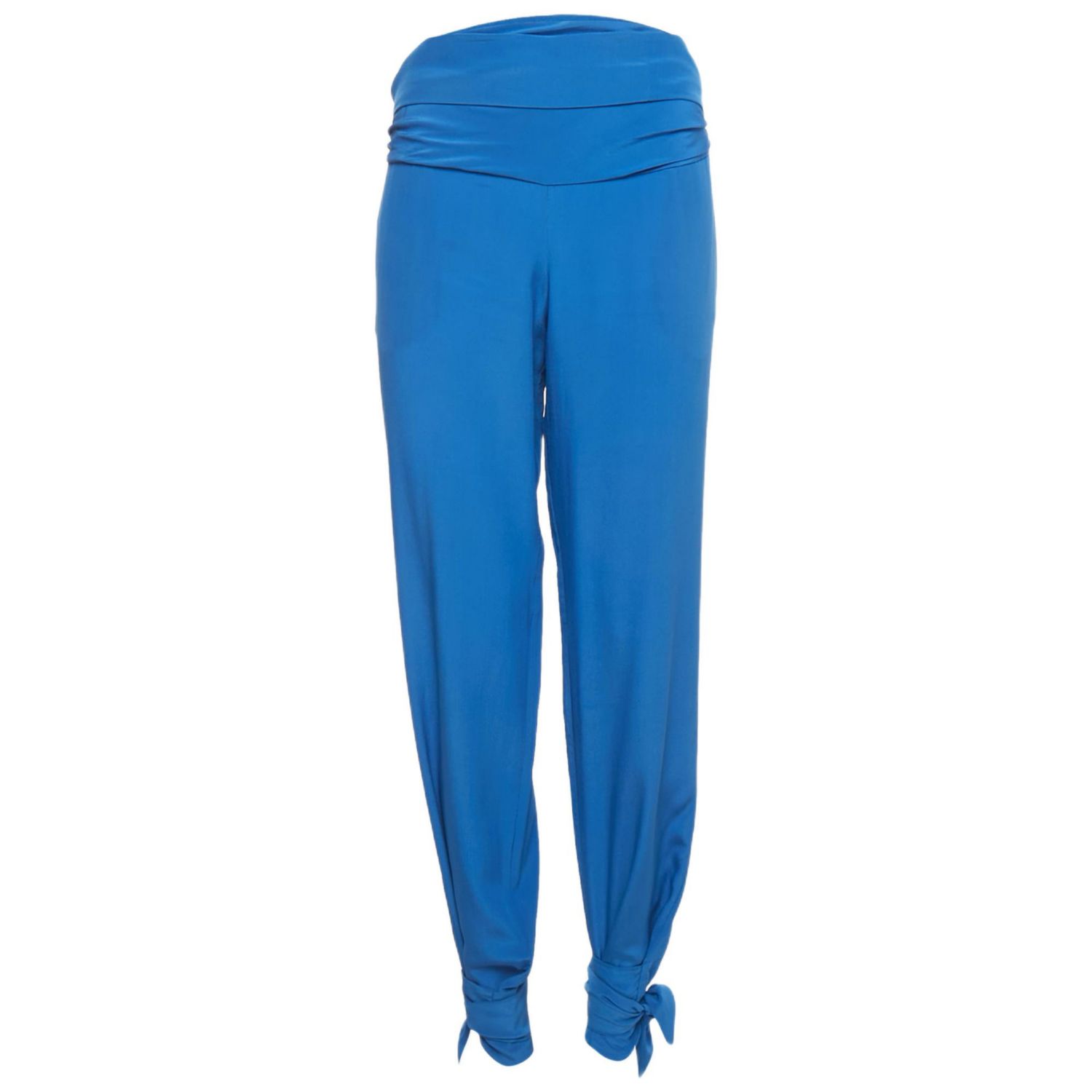 Women's Blue Silk Tie-Up Trousers