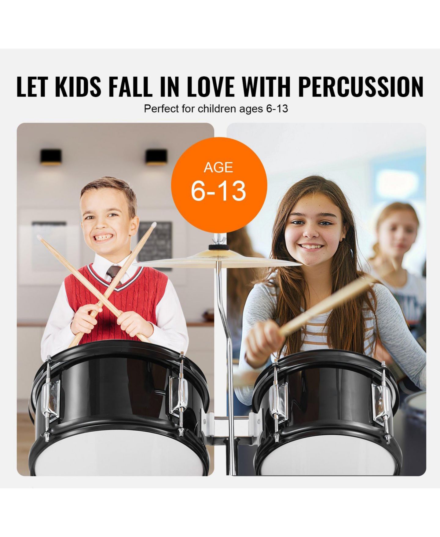 Детские игрушки SUGIFT Beginner Full Size Drum Kit, 5-Piece, Ages 6+, цвет: Чёрный — фото 9
