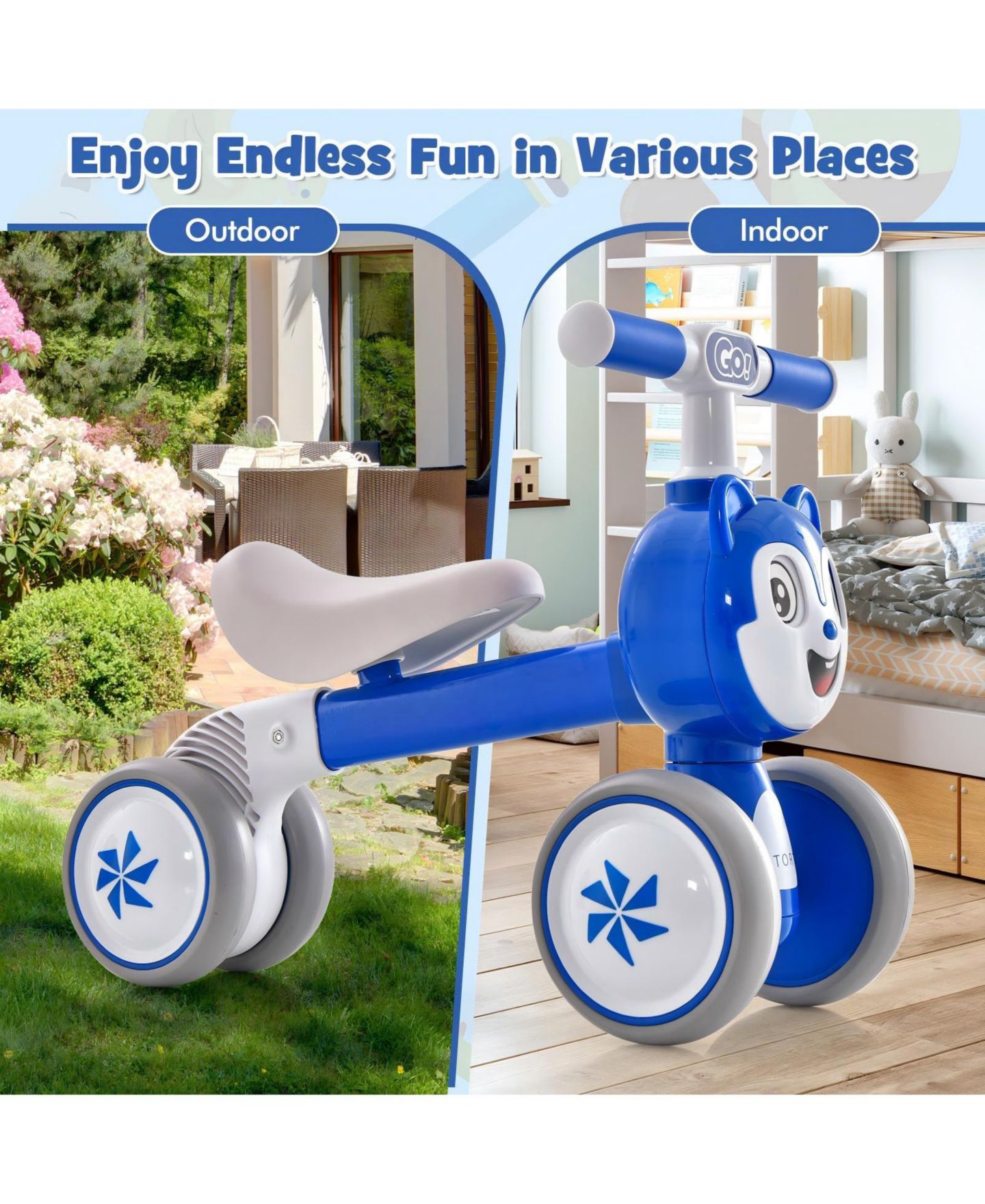 Детская игрушка HONGGE Toddler 4-Wheel Balance Bike Carbon Steel Frame, Ages 2+, цвет: Синий — фото 7