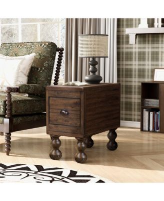 Vintage Solid Wood End Table Narrow Rectangle Drawer Nightstand