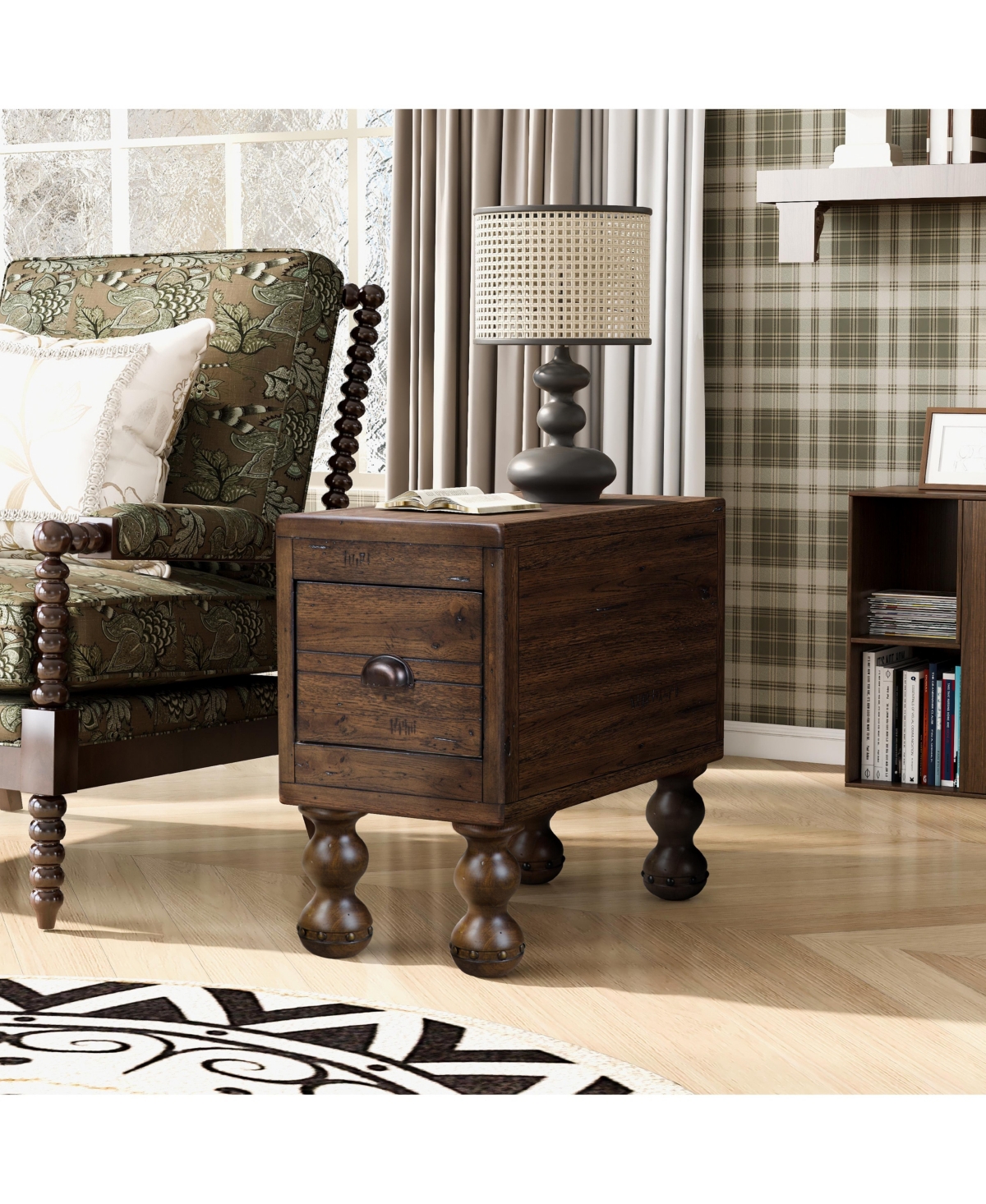 sumyeg Vintage Solid Wood End Table Narrow Rectangle Drawer Nightstand