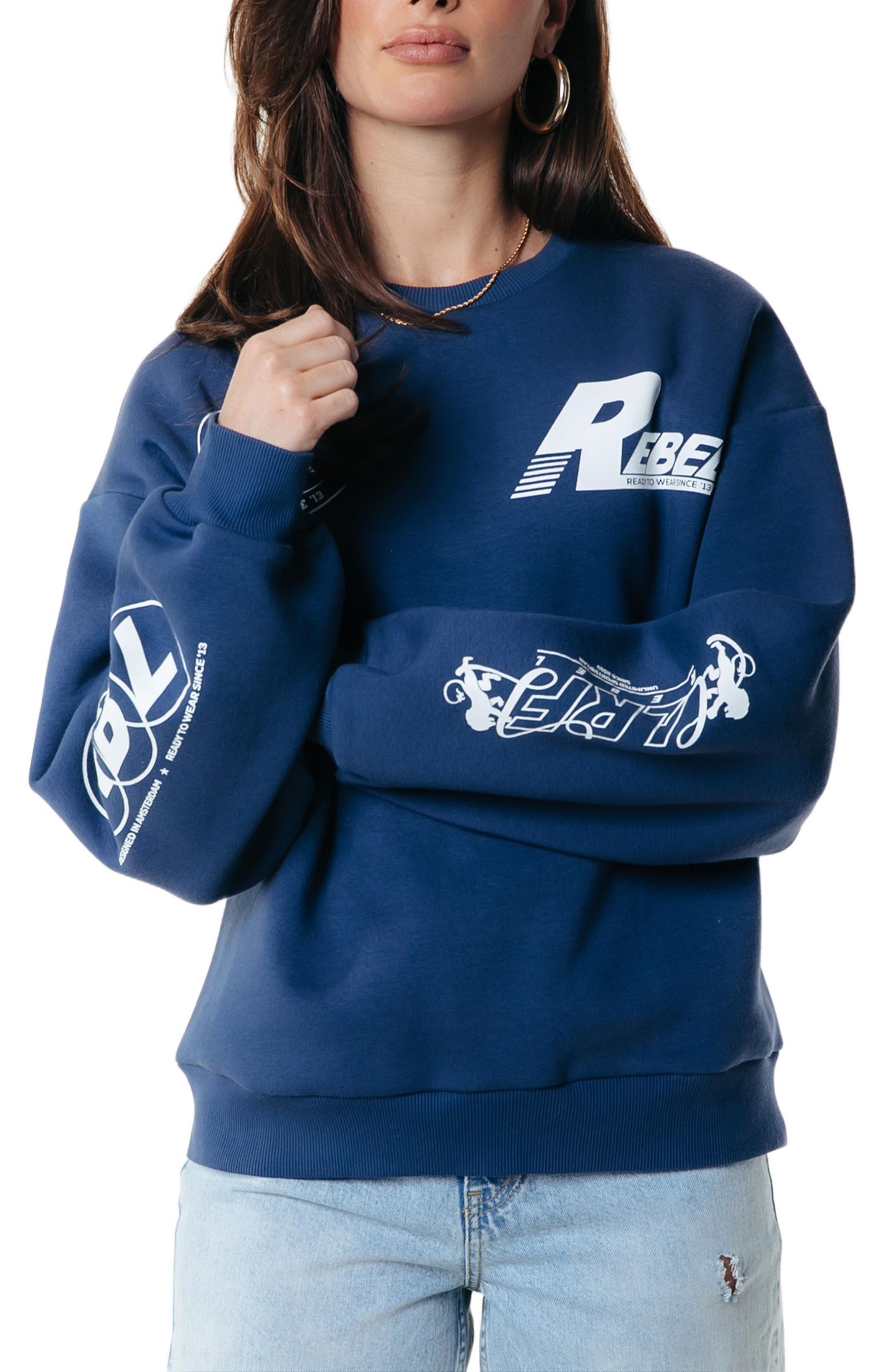 Женский топ Colourful Rebel Logos Dropped Shoulder Sweat, цвет: Синий — фото 1