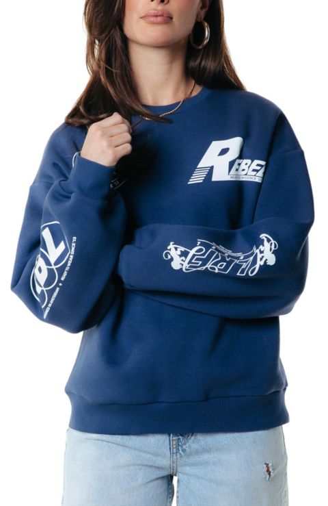 Женский топ Colourful Rebel Logos Dropped Shoulder Sweat, цвет: Синий
