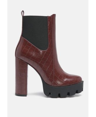 Women's Beatriz Croc Print Block Heel Ankle Boots