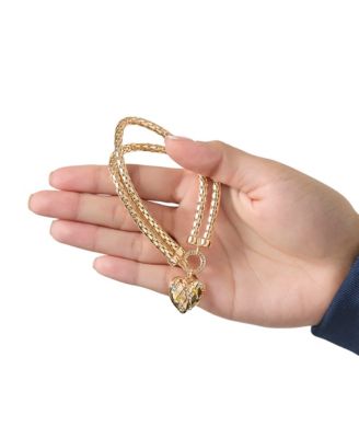 Double Chain Heart Padlock Bracelet, Gold Tone with Rainbow Crystals