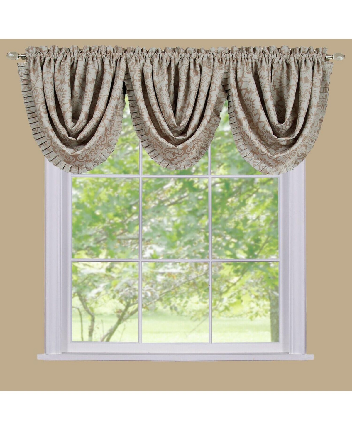Kate Aurora 5 Piece Damask Thermal Blackout Rod Pocket Window Curtains & Valances Set