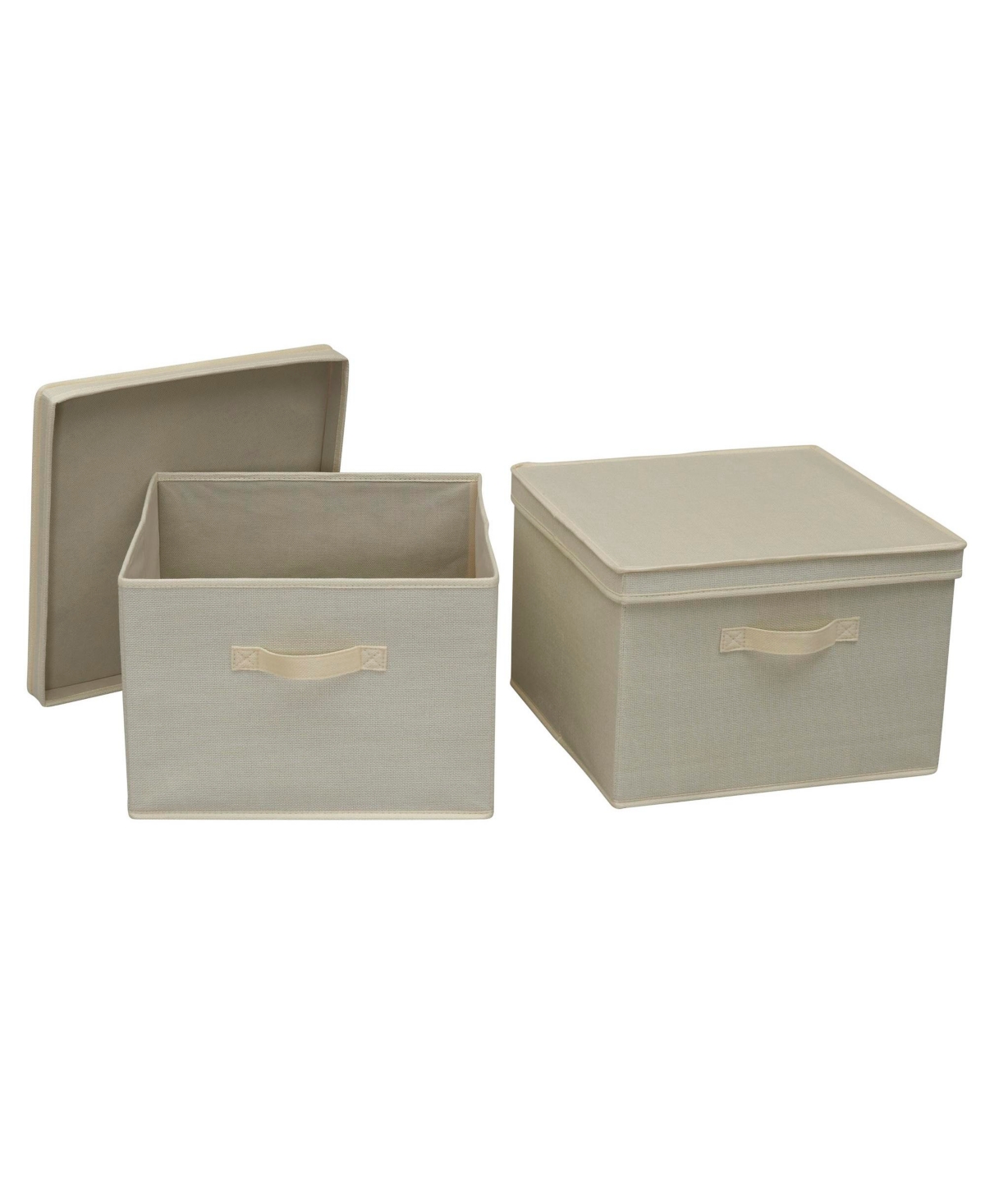 Household Essentials Square Storage Box With Lid, 15"x15"x10", Cream Linen ( 2 Set)