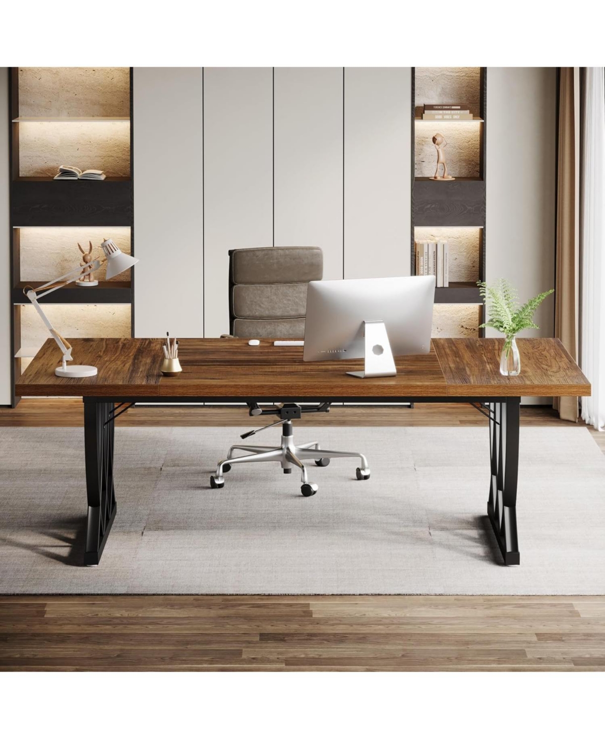 Tribesigns 70.86-Inch Executive Desk, Large Home Office Desk Computer Desk with Thick Metal Frame