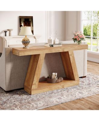 55" Farmhouse Console Table with Storage – Rustic Sofa Table