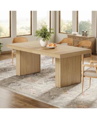 63 Inches Farmhouse Dining Table for 6, Modern Kitchen Table with Fluted Line for Dining Room