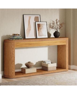 63 Inch Fluted Console Table for Entryway, Narrow Wood Sofa Table Behind Couch
