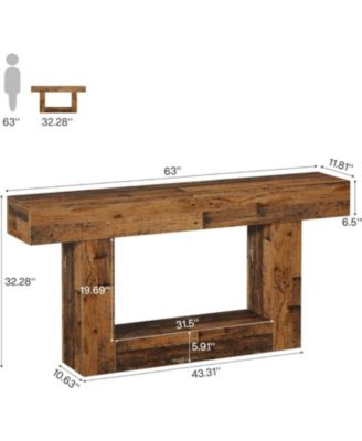 63" Console Table, Farmhouse 2-Tier Entryway Table with U-Shaped Base, Mix Brown
