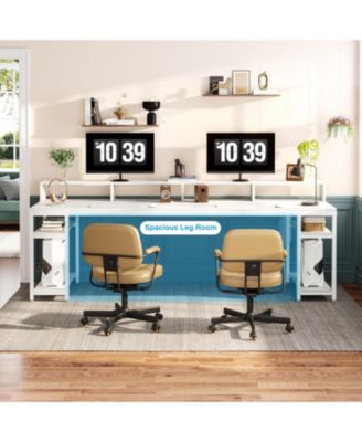 Two Person Desk with Monitor Stand, 78.74" Long Double Computer Office Desk with Storage Shelves