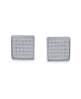 Classic Set of 2 Geometric Square CZ Cubic Zirconia Stud Micro Pave Earrings Gold Sterling Silver 8MM