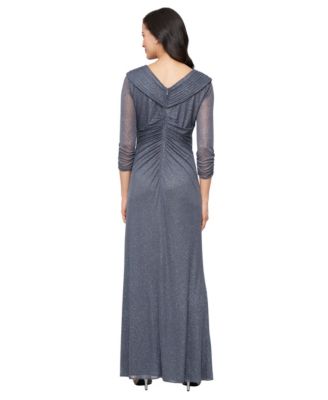 Women's Glitter Mesh Long V-Neck Gown