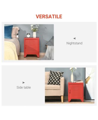 Locker-Style Nightsd Storage Side Table w/ Shelf & Metal Frame,