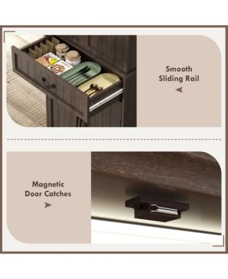 Farmhouse Kitchen Pantry Cabinet with Light, Storage Cabinet