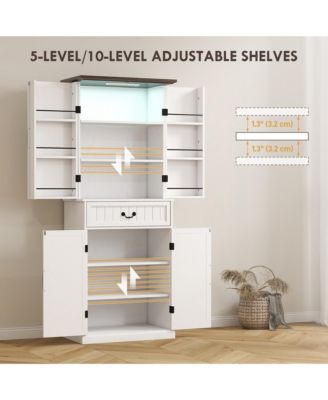 Farmhouse Kitchen Pantry Cabinet with Light, Storage Cabinet